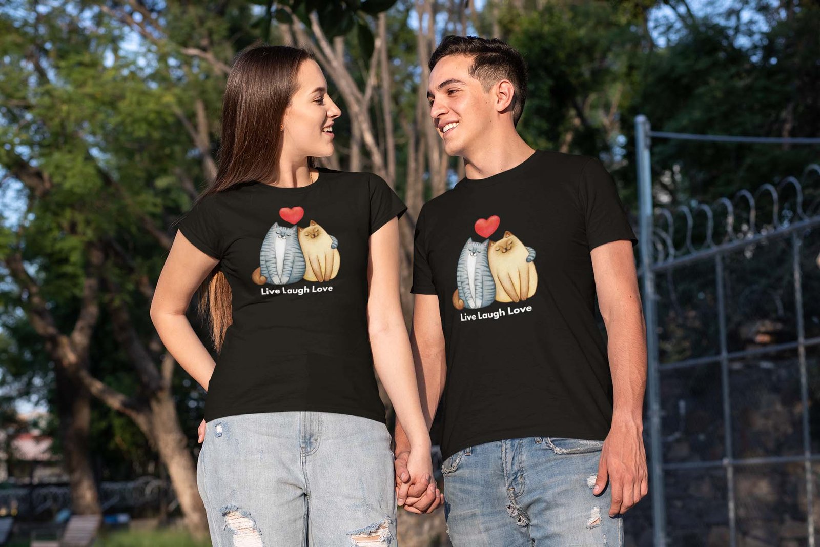 Couple Tshirt two cat with love